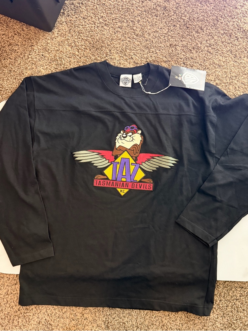 Vintage 90s ACME Warner Bros TAZ Black Crewneck Shirt NWT Oversized Fit